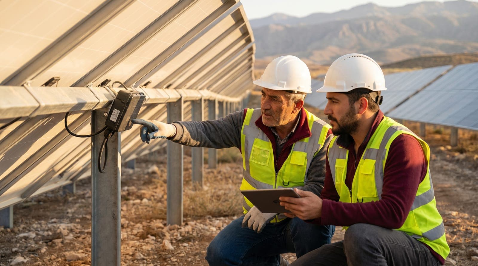 Yenilenebilir enerji santralinde risk analizi yapan İSG uzmanları