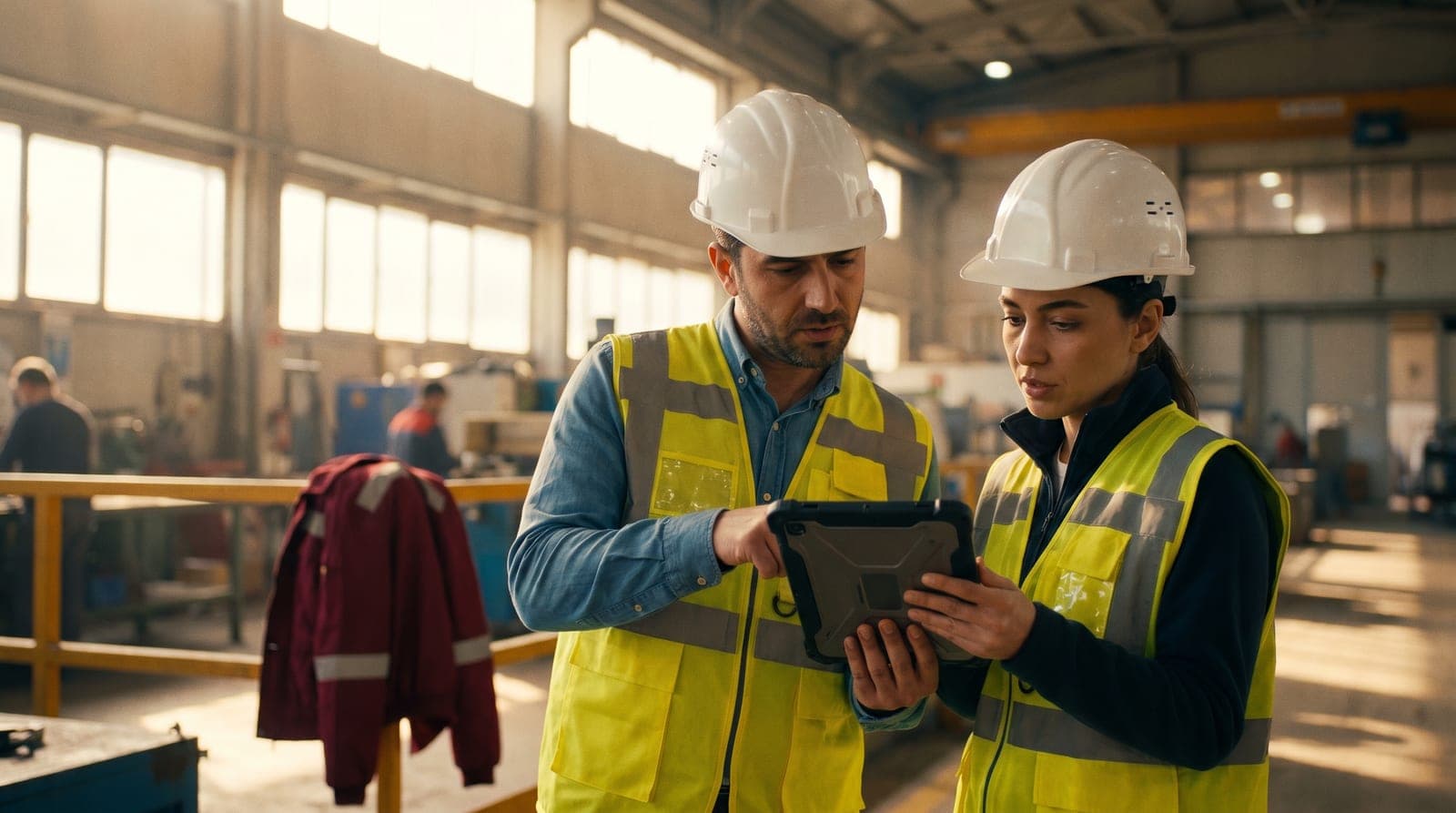 Sahada tablet üzerinden İSG-KATİP sözleşme onayı yapan uzmanlar