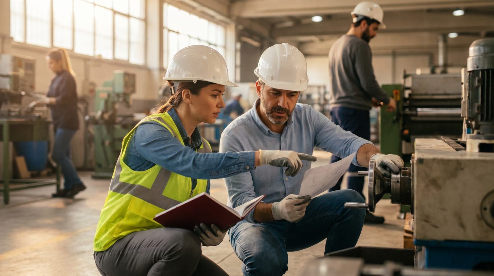 Fabrika alanında risk değerlendirmesi yapan İSG uzmanı