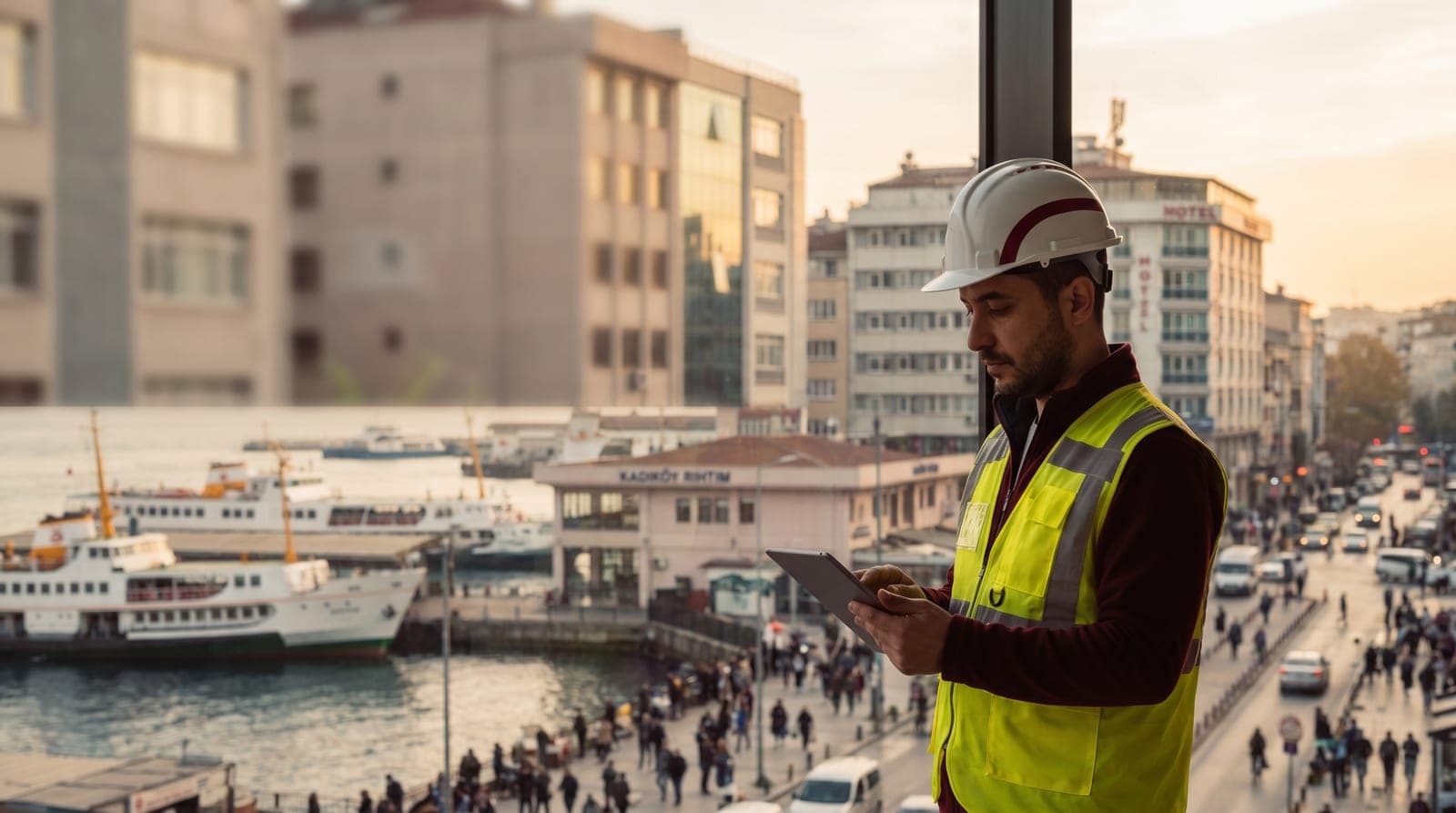 Kadıköy iş güvenliği kursu — Rıhtım ve Söğütlüçeşme çevresinde baretli iş güvenliği uzmanı