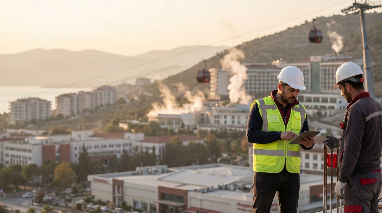 Balçova iş güvenliği kursu — termal tesisler ve teleferik eteğindeki kentsel dokuda baretli iş güvenliği uzmanı