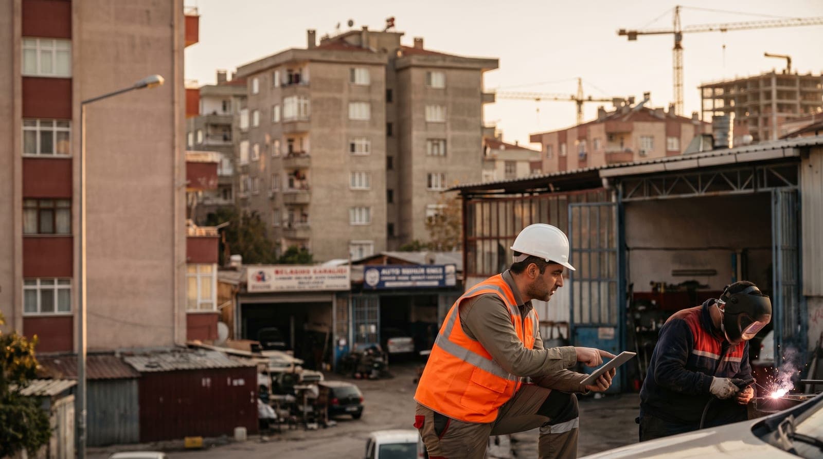 Karabağlar iş güvenliği kursu — oto sanayi sitesi ve atölyeler çevresinde baretli iş güvenliği uzmanı